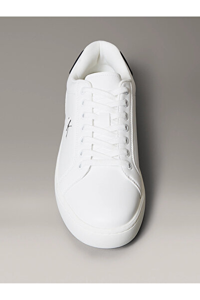 Calvin Klein Erkek Rahat Düz Taban Pürüzsüz Deri Beyaz Sneaker YM0YM01297-01W