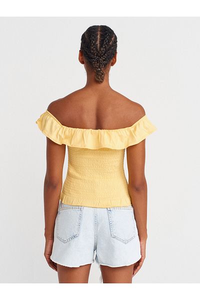 Dilvin 31902 Off-The-Shoulder Ruffle Top-Yellow
