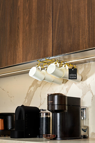 Edora Home Altın 10'lu Dolap Ve Raf Altı Portatif Bardak Askılığı, Kupa, Finc...