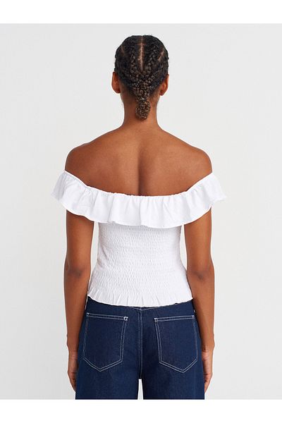 Dilvin 31902 Off-The-Shoulder Ruffle Top-White