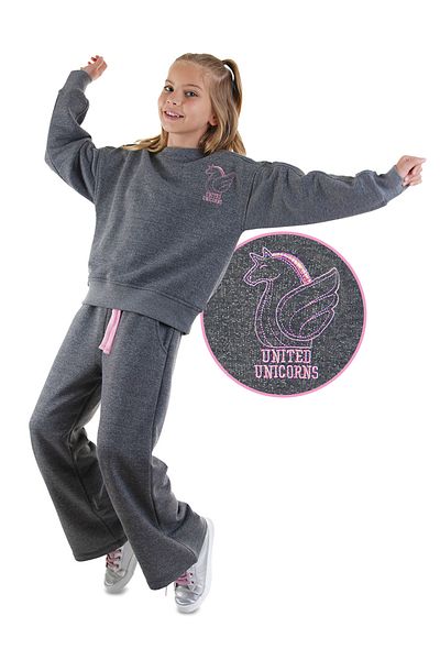 Denokids Unicorn Girl's Gray Tracksuit Set