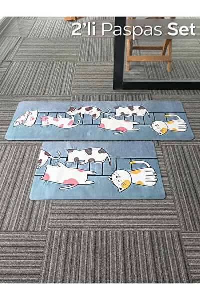 ARVALE 2’li Emici Tezgah Üstü Paspas Seti | 38x57 cm + 38x100 cm | Şık Desenli Tasarım