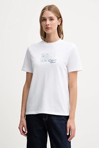 Calvin Klein Kadın Regular Fit Göğüste Baskı Desenli Yuvarlak Yakalı %100 Pam...