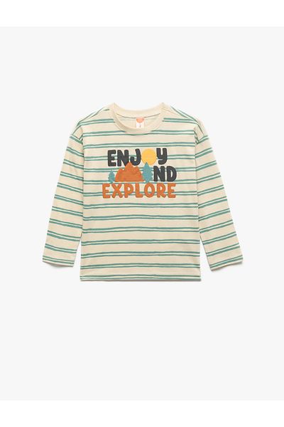 Koton Tricou cu mânecă lungă din bumbac cu decolteu și imprimat