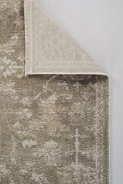 Apex Halı Lorenda 8441 Bej Yumuşak Dokulu Vintage Eskitme Desenli Saçaklı Halı