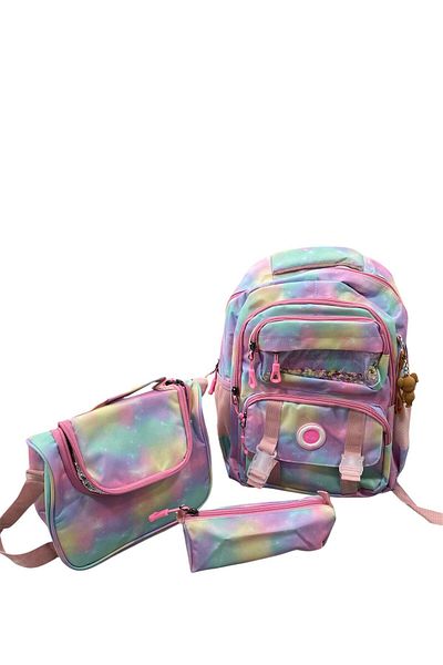 tüftürük 3-Piece Primary School Bag Set (Rainbow) School Bag & Lunch Box & Pencil Case