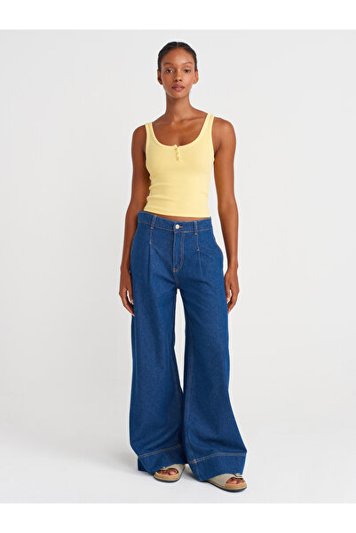 Dilvin 21115 Buttoned Strap Top-Yellow