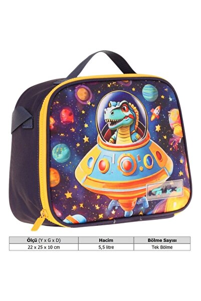 KAUKKO Geantă de prânz pentru școală/picnic pentru copii, băieți, izolată termic (dinozaur astronaut) L7273