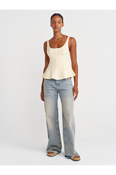 Dilvin 21063 Kalın Askılı Peplum Top-Açık Sarı