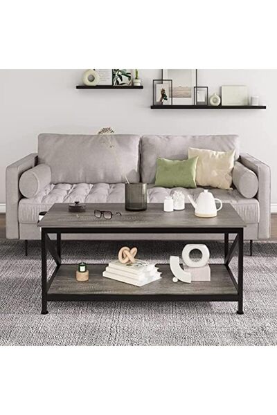 SKY TOUCH SKY-TOUCH 2-Tier Coffee Table for Living Room|Durable Industrial Coffee Table|End Table|Storag