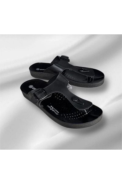 GEZER Women's Black Comfortable Light Sole Adjustable Buckle Flip Flops
