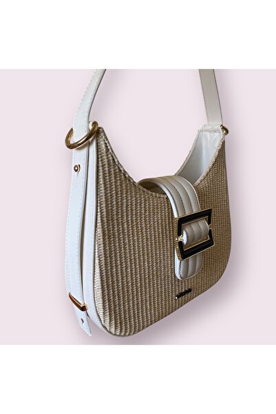 Angel Polo Women's Straw Textured Buckle Shoulder Bag