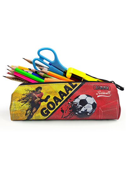 Limmy Pencil Case Yellow Red Football Triangle Pencil Case Jumbo Vegan Leather Pen Holder