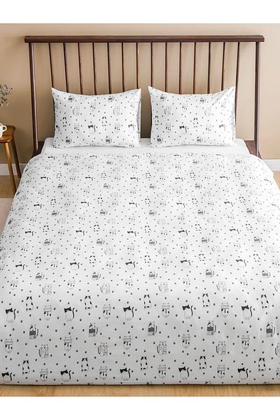 LC Waikiki Black Cat Printed Double Duvet Cover Set