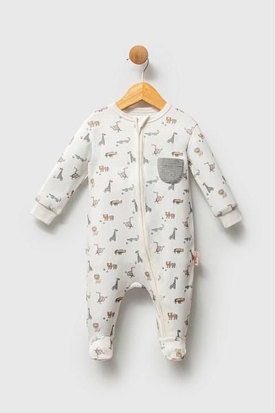 Tiffany Baby Boy African Animals Theme Zippered Jumpsuit Ecru 32040