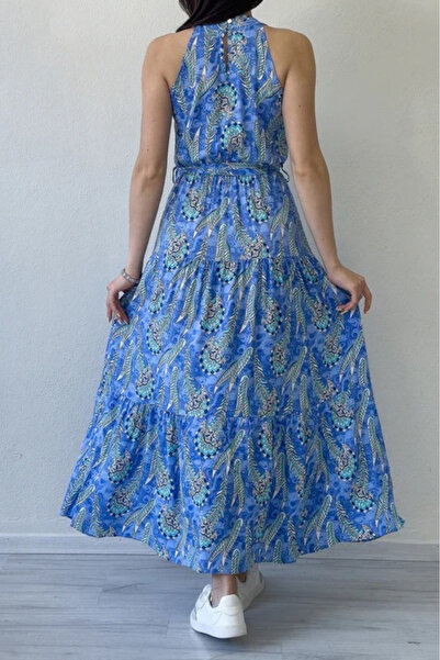 JANES Women's Off-The-Shoulder Halterneck Patterned Single Jersey Dress