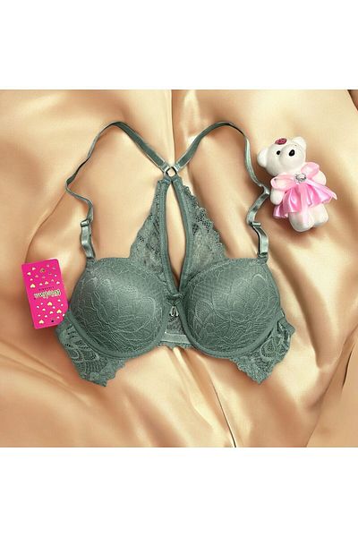 Tendora Green Lace Supported Butterfly Underwear Bra Set with Front Clasp