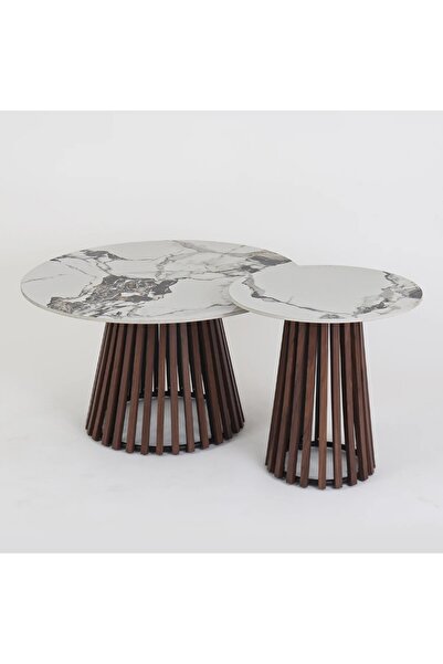 Vi Markets Modern two-table set - marble top and wooden base