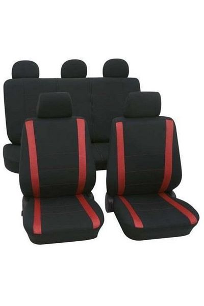 PETEX Set huse universale pentru scaune auto Samoa, montare față și spate, negru/roșu, poliester