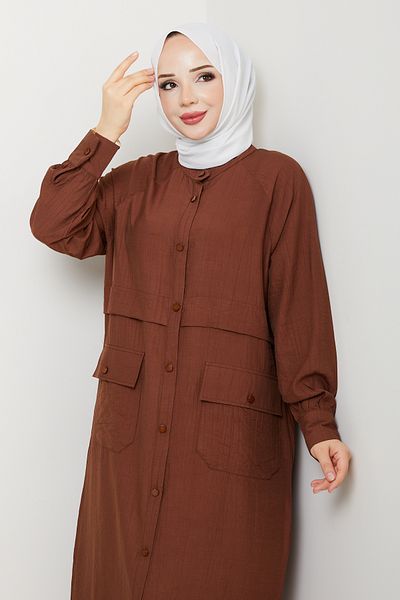 Pamuk Butik Women's Pocket Robe Button Closure Wear and Take Off Cap