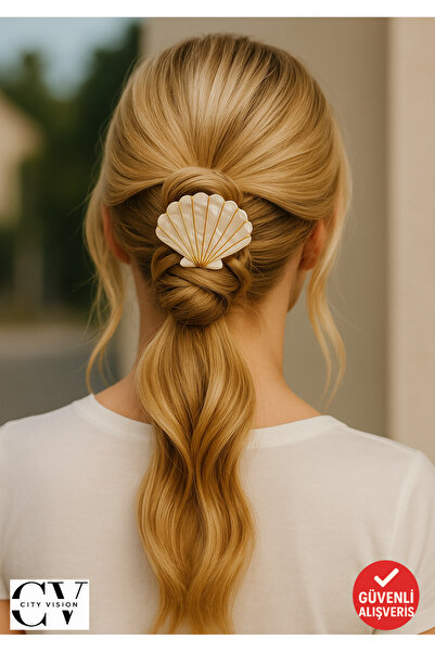 cityvision Pearl White Hair Clip with Seashell Figure – 6 cm