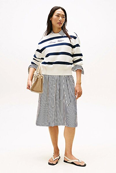 Tommy Hilfiger Women's Text Printed Regular Cut Pique White Sweater Ww0Ww4574...