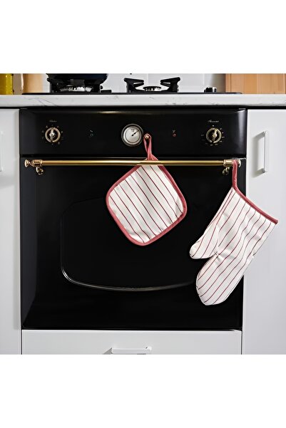 EVİMDM 100% Cotton Striped Kitchen Gloves and Holder Set – Set of 2