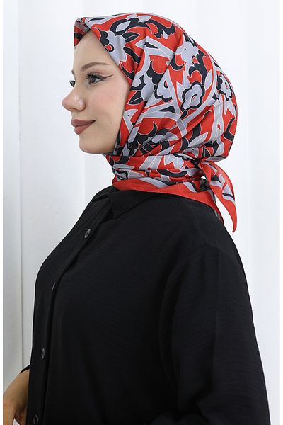 sefamerve Patterned Soft Scarf 90202-11 Red Gray