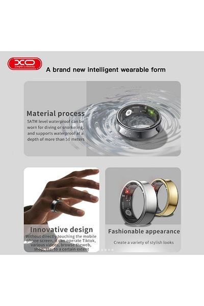 REDz Accessories XO-RS01 Smart Ring, Sleep and Oxygen Monitoring, Heart Rate Monitor, Metallic, Black