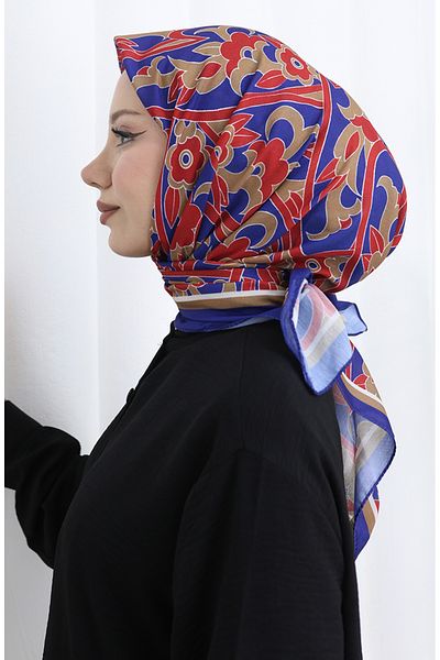 sefamerve Patterned Soft Scarf 90202-02 Navy Blue Tile