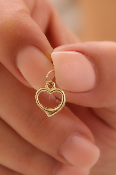 GENORO JEWEL 14 Ayar Altın Minimal Zarif İçi Boş Kalp Kolye Ucu