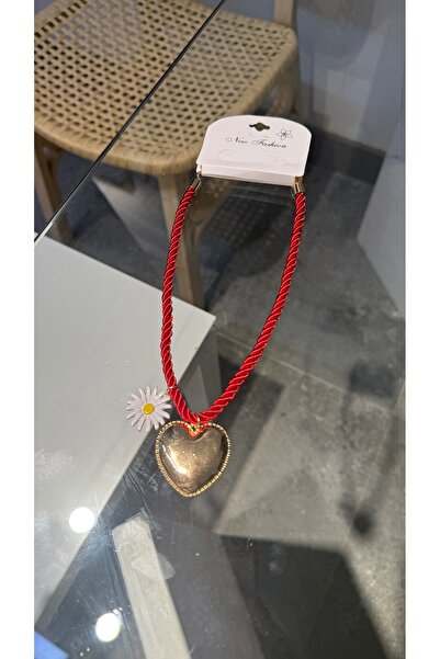GLAM Kırmızı büyük kalpli halat kolye