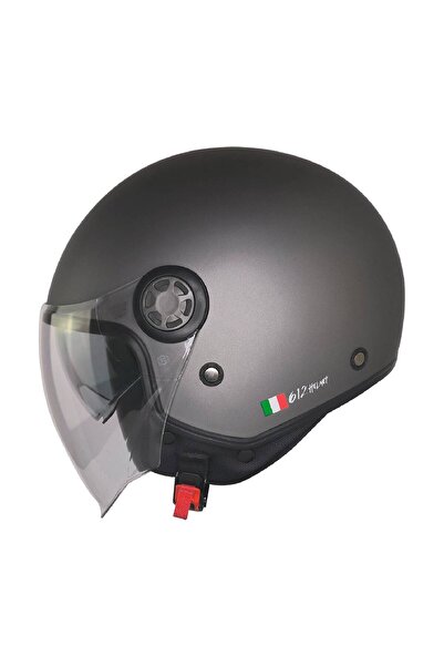MOTOANL Motosiklet Yarım Kask Güneş Vizörlü ECE 22.06 Motor Kaskı Mat Grey