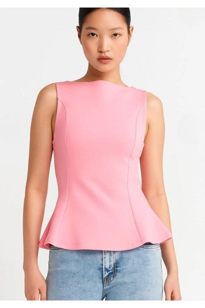 Dilvin 21001 Tongue Boat Neck Peplum Top