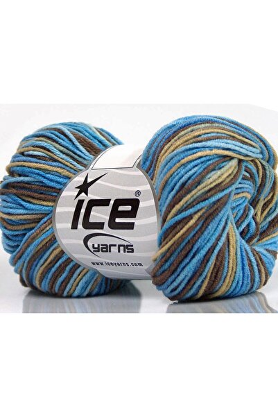 Ice yarns 8x50 جرام. خيوط صيفية من LORENA PRINT، أكريليك، قطن بني، درجات زرقا...