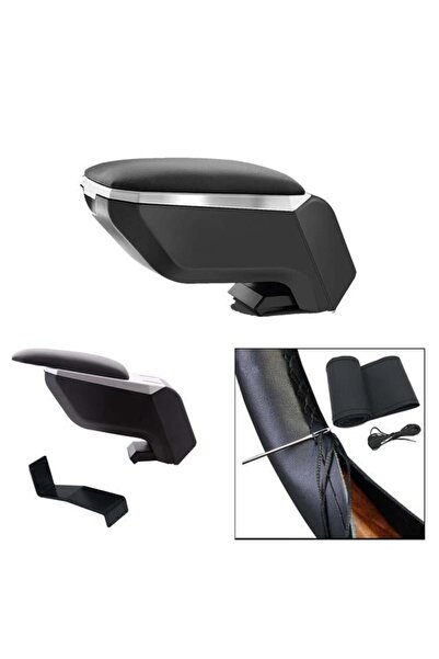 3 Tıkla Lüks Set Renault Symbol 2011 Delmesiz Çelik Ayaklı Gri-Siyah Kolçak Kol Dayama, Direksiyon Kılıfı