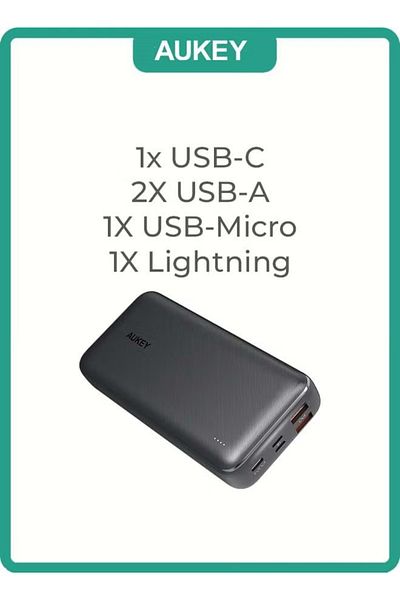AUKEY 20,000 mAh Power Bank with 22.5 W Fast Charging – Portable Charger