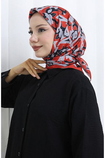 sefamerve Patterned Soft Scarf 90202-11 Red Gray