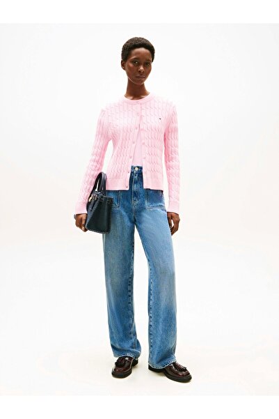 Tommy Hilfiger Women's Cotton Medium Thickness Knitted Crew Neck Pink Sweater Ww0Ww46514Tol