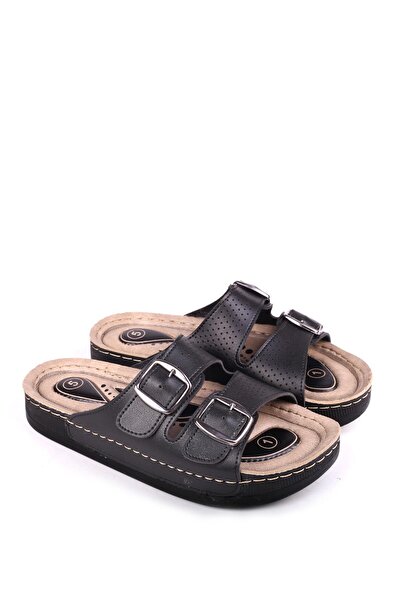 Papuçsepeti Shoe Basket 4872 Hera Women's Double Buckle Comfortable Sole Daily Slippers