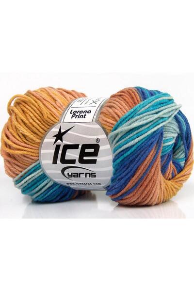 Ice yarns 8x50 جرام. أكريليك لورينا برينت، قطن فيروزي، درجات زرقاء، وردي باهت...
