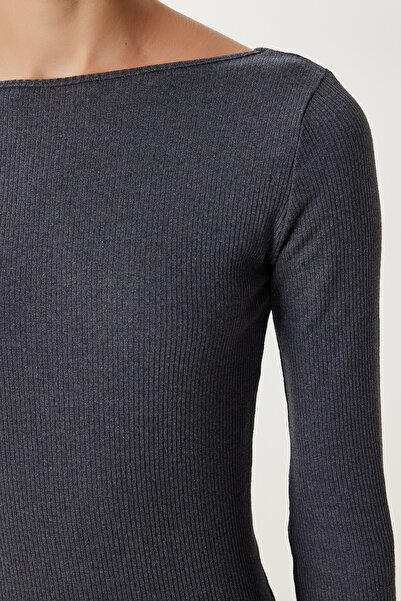 Lovelyİstanbul Basic Fitilli Örme Mini Elbise LUB0177 ANTRASİT