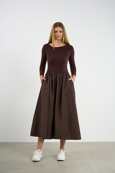 HANIQA Rochie de damă din bumbac pieptănat cu mâneci lungi cu buzunare Princess Cut - 36-50 |   25216