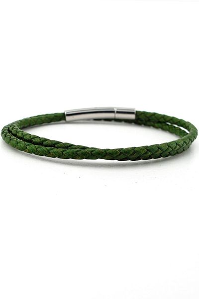 Solfera Velaris Green Green Thin Leather Wrap Stainless Steel Clip Men Bracelet M059F