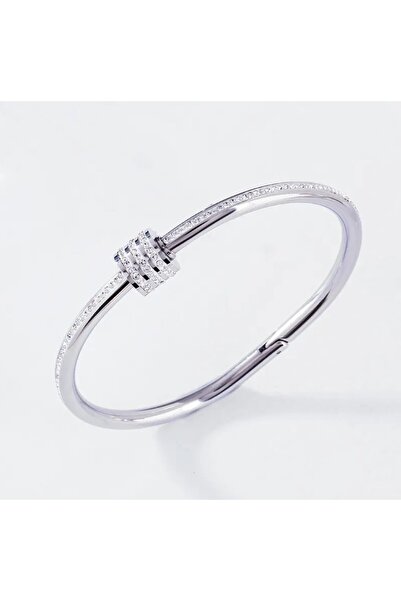 REDz Accessories Brățară elegantă de damă, model rigid cu cristale de zirconiu, trei inele decorative, argint