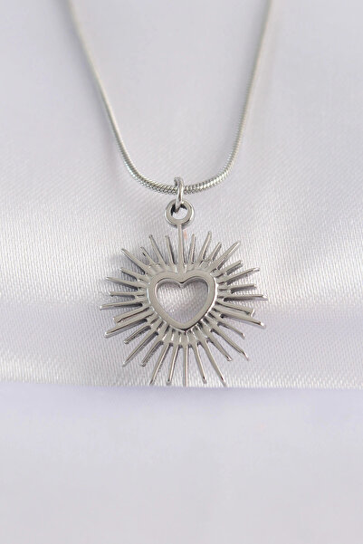 Toptan Bulurum 316L سلسلة فولاذية فضية اللون قلادة بتصميم قلب الشمس