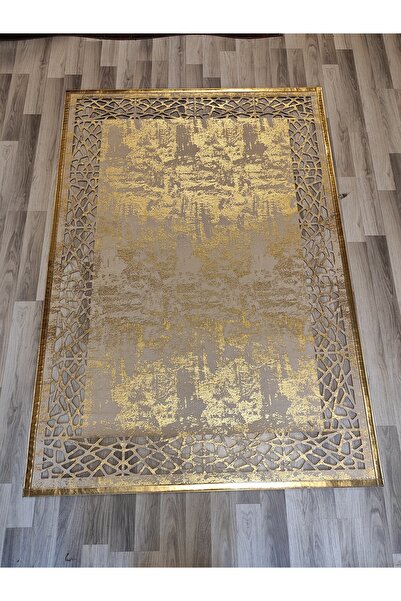 KuzeyCarpet Lazer Kesimli Gold Eskitme Osmanlı Motifli Krem Halı