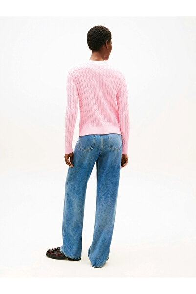 Tommy Hilfiger Women's Cotton Medium Thickness Knitted Crew Neck Pink Sweater Ww0Ww46514Tol