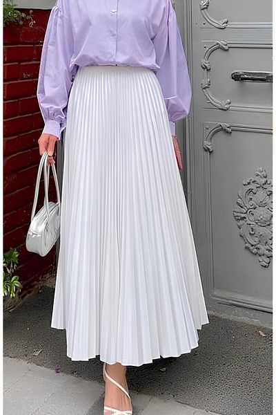 vikitekno Pleated Skirt Elastic Waist (Size 38-44 Compatible)