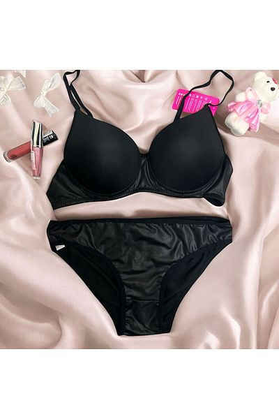 Tendora Supported Padded and Wired Black Bra Set